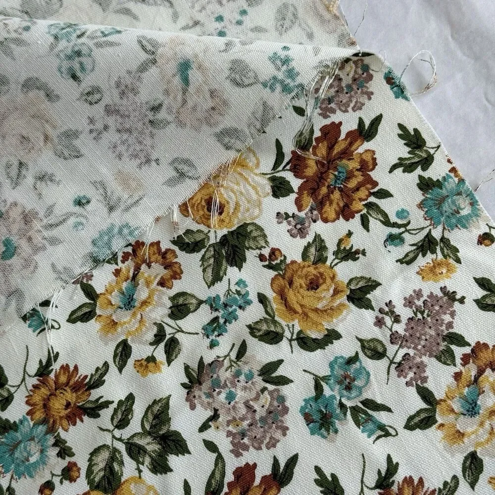 Vtg 50s Waverly Quaker Lady Brown Gold Aqua Floral Cotton Home Decor Fabric Lot